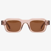 Occhiali da sole DOLLA, montatura rosa trasparente, lenti marroni, vista frontale